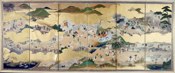 Escenas de la vida urbana bajo el Bakufu, Escuela Tosa, 1800
